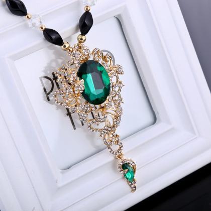 Women Necklace,green Diamond Necklace,fashion Girl..