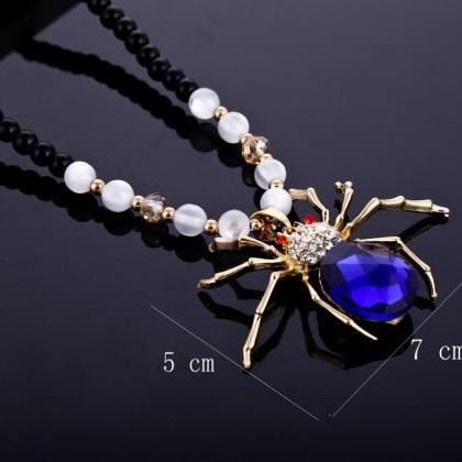 Spider Necklace With Blue Gemstone