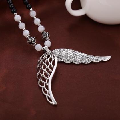 Women Fashion Angle Wings Necklace,long Chain..