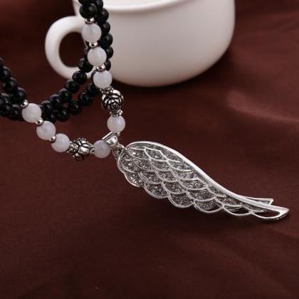 Women Fashion Angle Wings Necklace,long Chain..