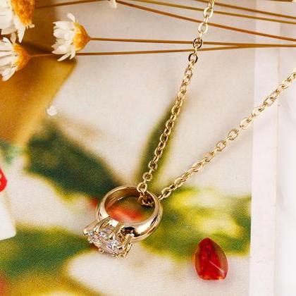Women Fashion Gold Diamond Ring Necklace 32037