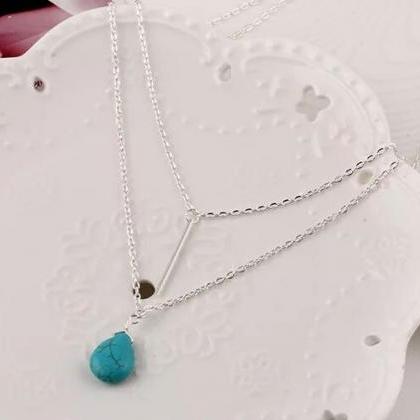 Chain Layered Bar And Turquoise Gemstone Necklace