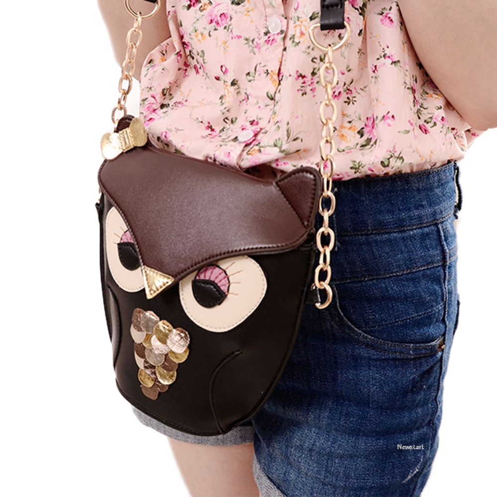 Women's Lady Splicing Color Cross Body Bag Owl Pattern Holder Cover Bag Hand Bag