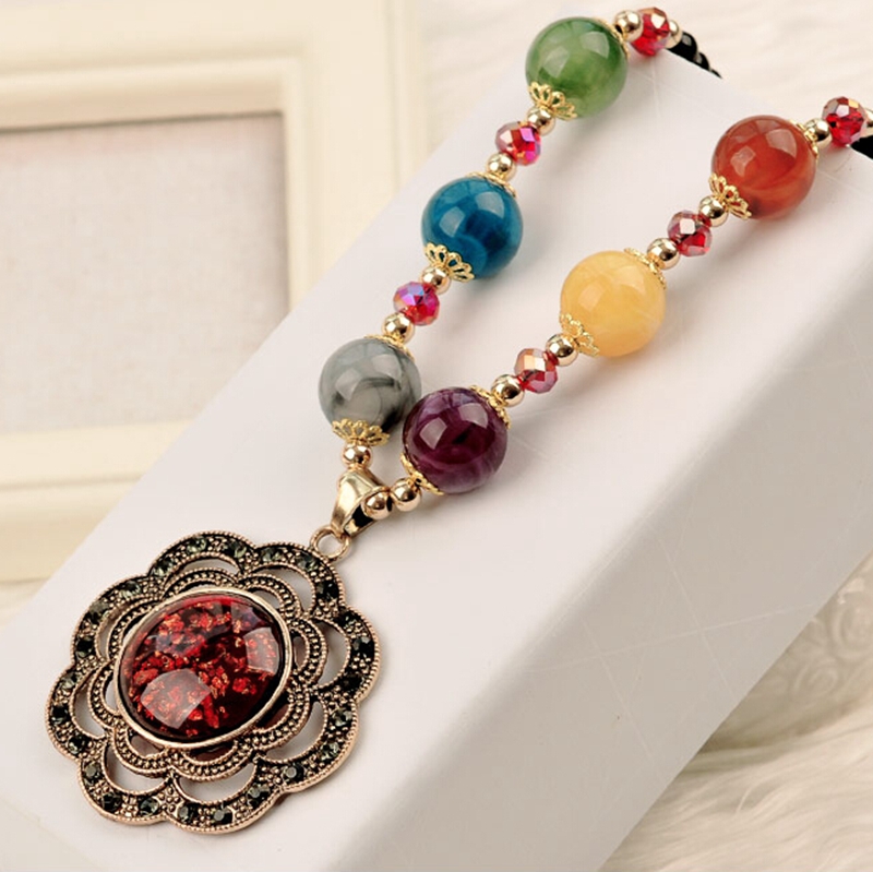 Handmade Agate Pendants Ethnic Stone Beads Original Long Necklaces For Women Trendy Party Jewelry Accessories Gift 159
