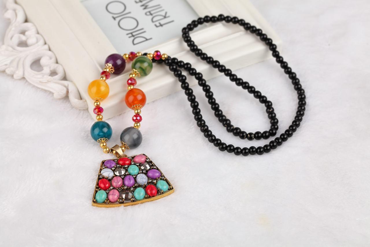 Handmade Agate Pendants Ethnic Stone Beads Original Long Necklaces For Women Trendy Party Jewelry Accessories Gift 301