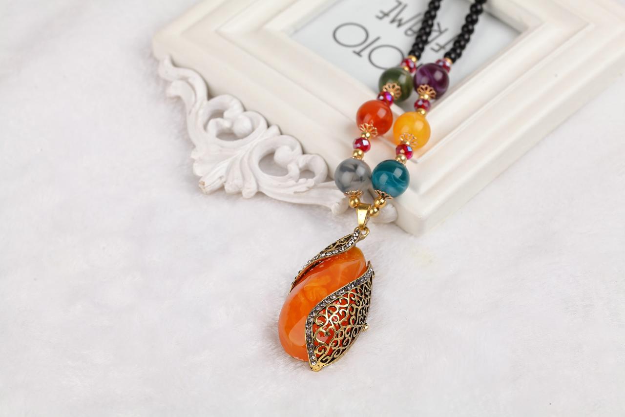 Handmade Agate Pendants Ethnic Stone Beads Original Long Necklaces For Women Trendy Party Jewelry Accessories Gift 305