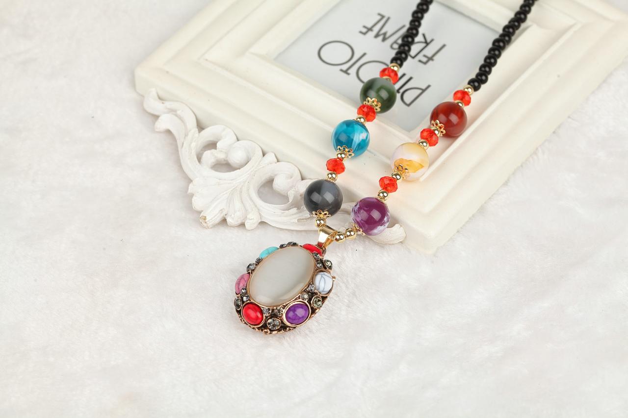 Handmade Agate Pendants Ethnic Stone Beads Original Long Necklaces For Women Trendy Party Jewelry Accessories Gift 311