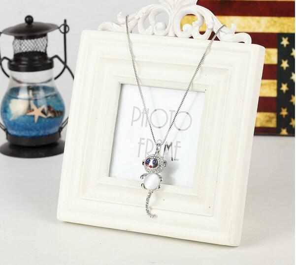 Silver Sparkly Monkey Animal Crystal Necklace