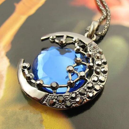 Moon Crescent And Blue Gemstone Necklace