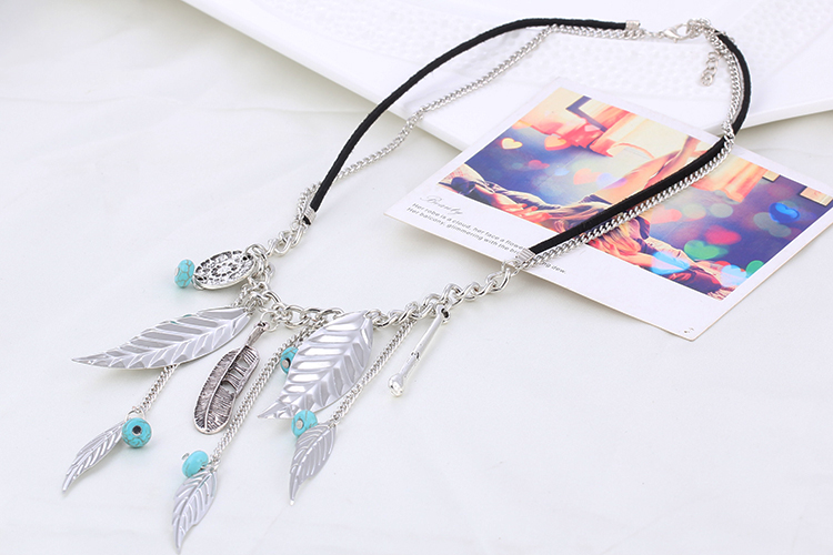 women short necklace DIY personalized necklace fashion women necklace retro leaves with turquoise 31B48