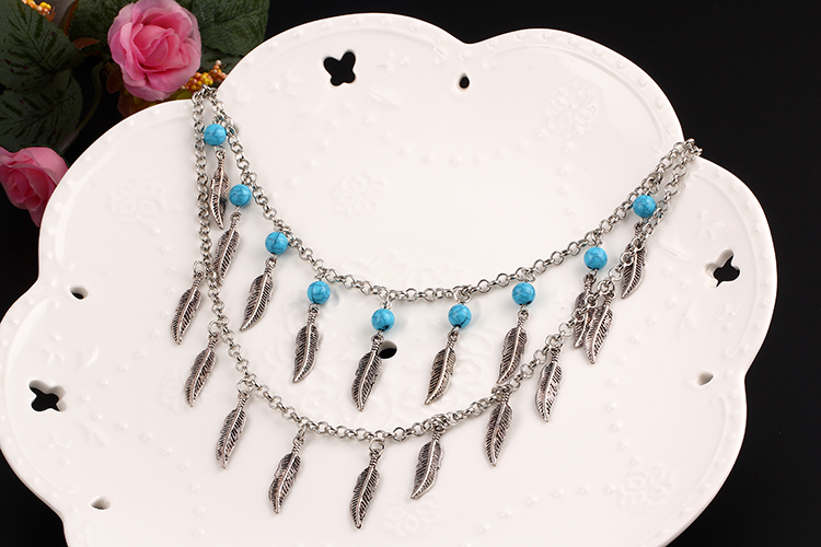 Women Short Necklace Diy Personalized Necklace Fashion Women Necklace Retro Leaves With Turquoise 31e39