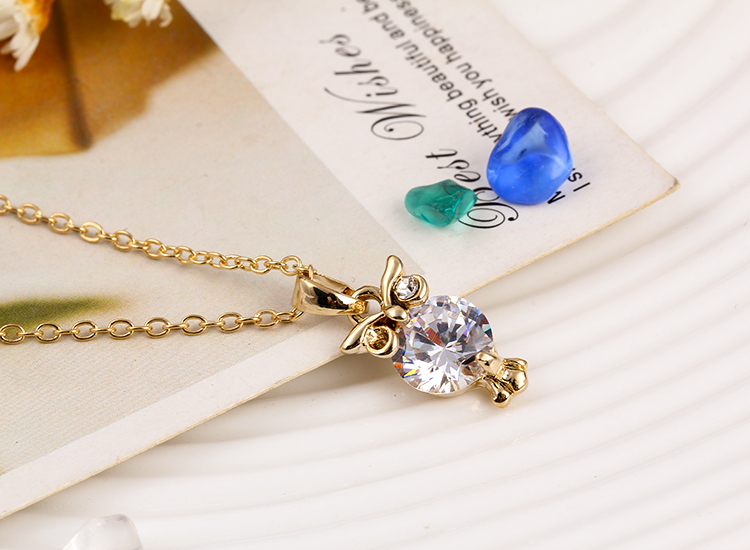 Women Fashion Gold Owl Necklace Diamond Necklace 32o39