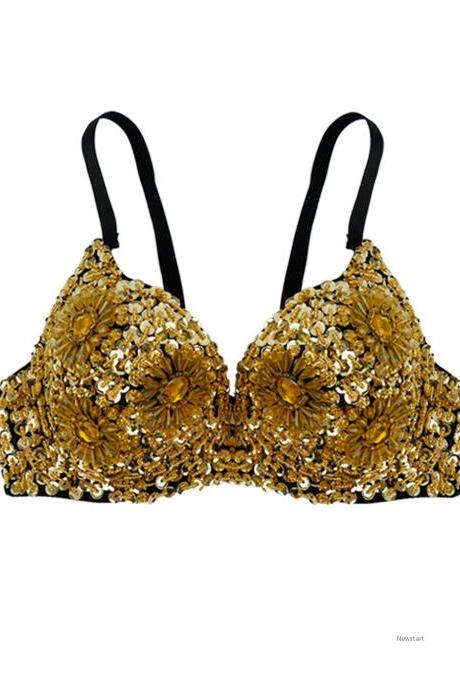 Sexy Women&amp;#039;s Beaded Sequins Embellished Chrysanthemum Bra B/ C Cup Belly Dance Underwear 15700