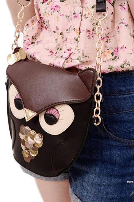 New Women's Lady Splicing Color Cross Body Bag Owl Pattern Holder Cover Bag Hand bag