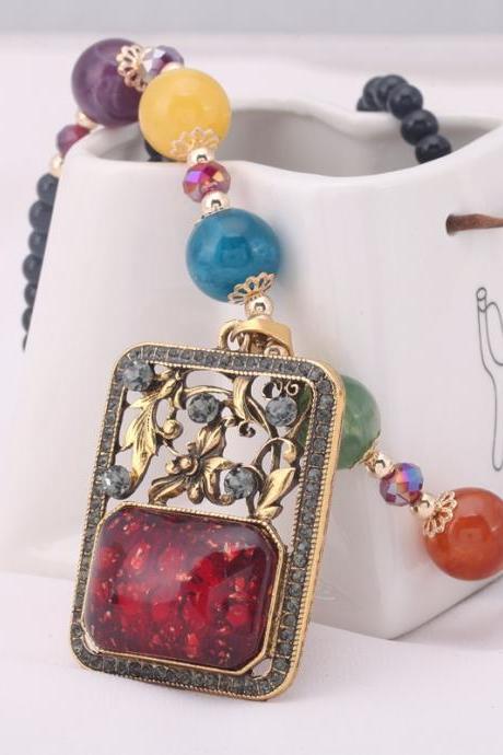Handmade Agate Pendants Ethnic Stone Beads Original Long Necklaces For Women Trendy Party Jewelry Accessories Gift