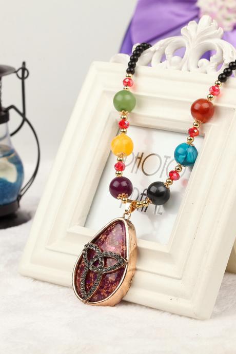Handmade Agate Pendants Ethnic Stone Beads Original Long Necklaces For Women Trendy Party Jewelry Accessories Gift 316