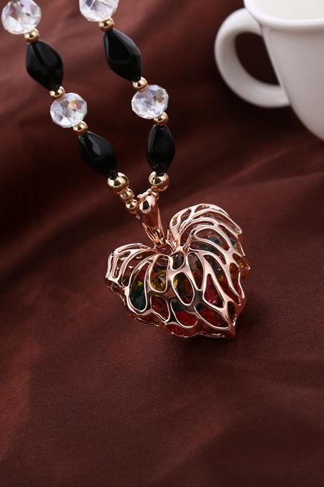 hollow out heart shape necklace women long chain necklace gold 123