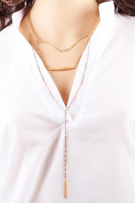 fashion handmade DIY gold chain necklace The 3 layer multilayer diamond long Necklace 32B58