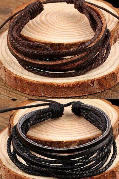 women leahter bracelet DIY handmade charm bracelet wrap braid bracelet